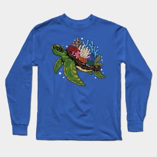 Marine Marvel: Majestic Sea Turtle with Coral Reef Shell Long Sleeve T-Shirt